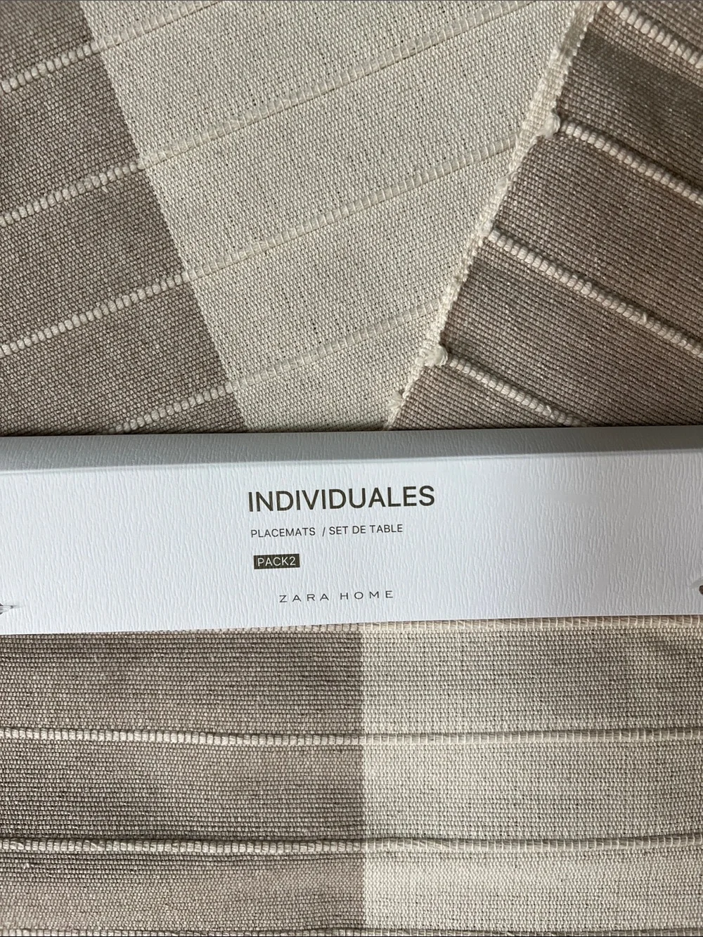 Zara Home Set of 6 Two‑Tone Cotton Placemats Taupe and Cream Neutral Kitchen